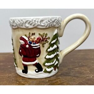Vintage Christmas Mug Embossed Santa Tree Snowman Mercuries Japan Ceramic